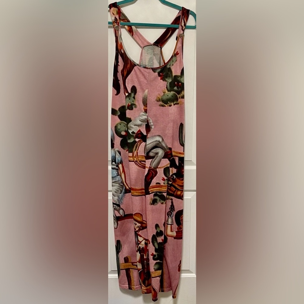 Western Cowgirl Cactus Print Racerback Jumpsuit Whimsical Y2K Festival XS Romper - Picture 2 of 9